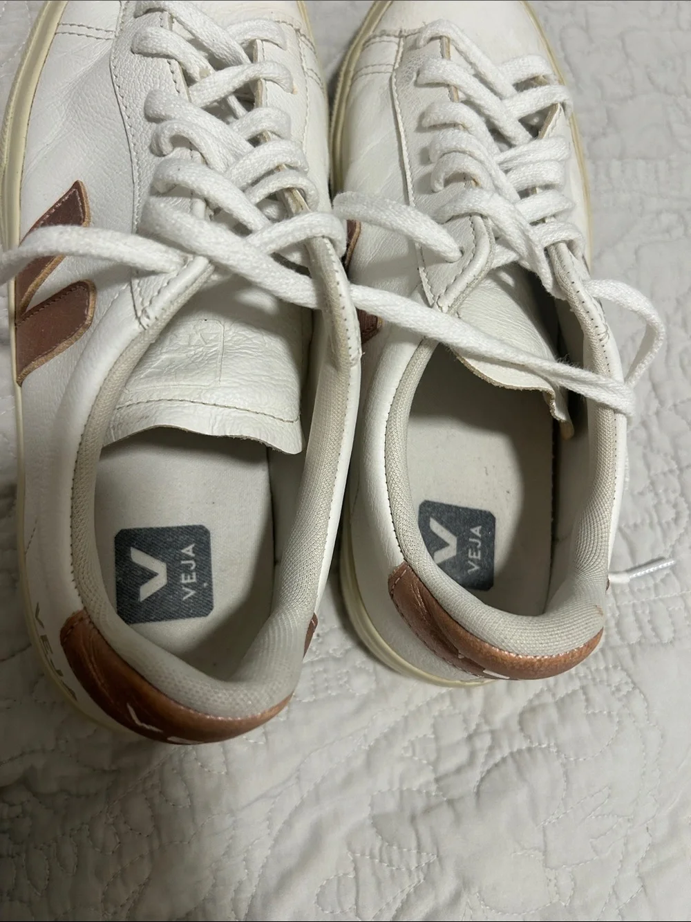 Veja White Sneakers with Brown Logo
